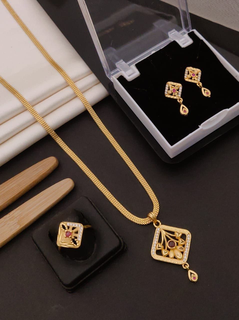 Fancy CZ AD Pendal +Tops + Ring (Design 3)