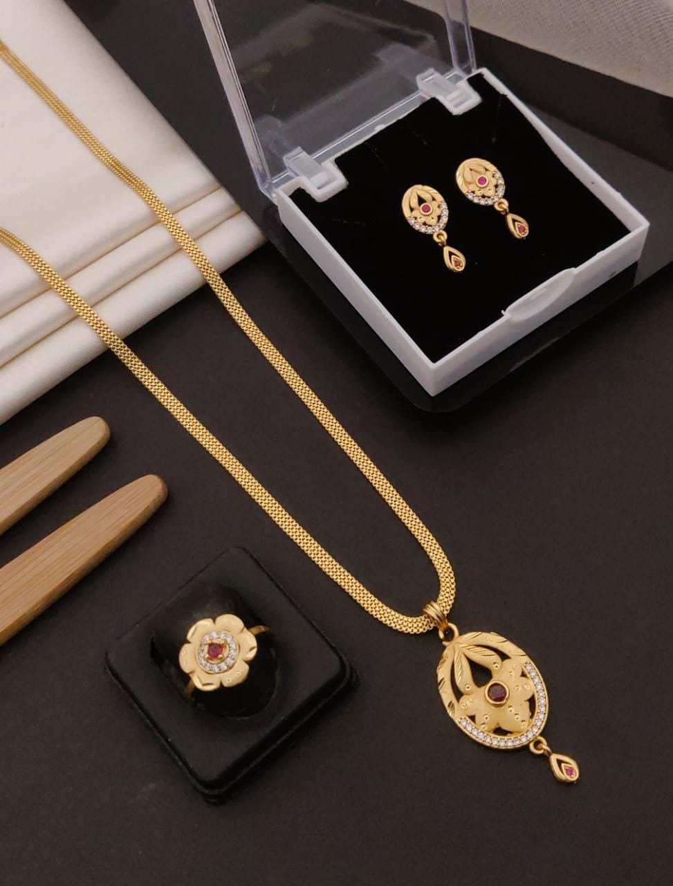 Fancy CZ AD Pendal +Tops + Ring (Design 4)