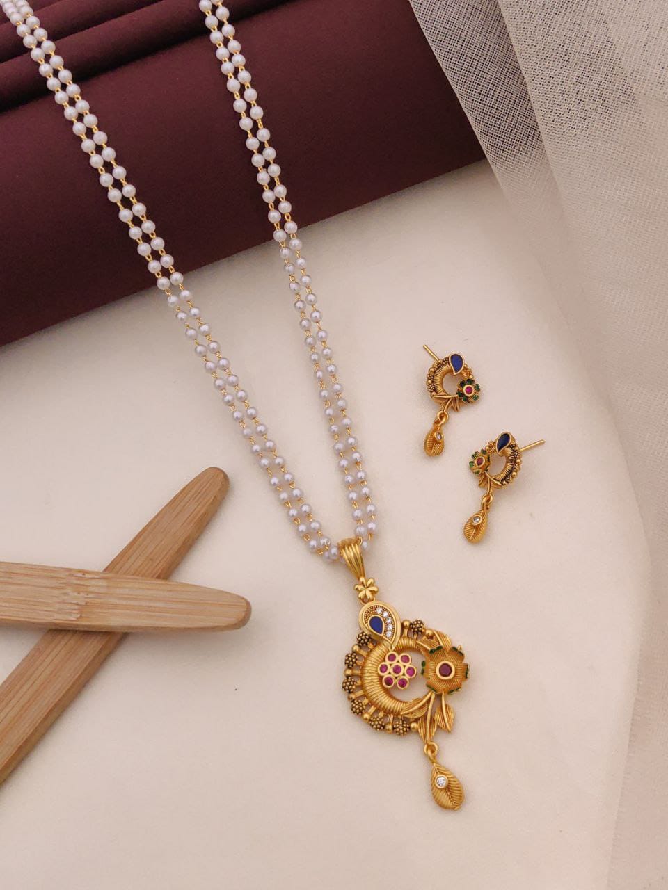 1 Gram Pendal Tops Set With Moti Mala (Design 3)