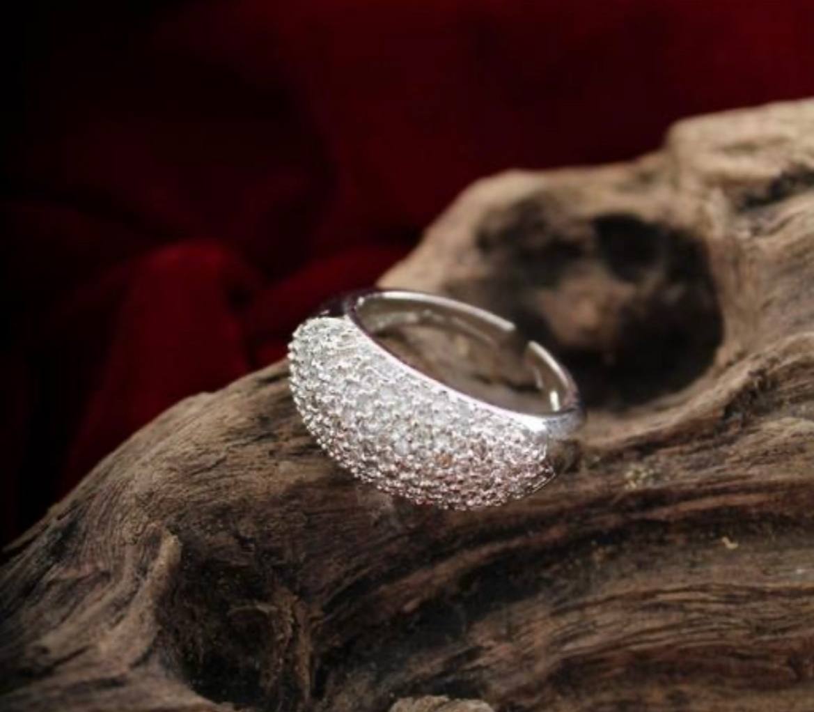 Silver Plated White Cubic Zirconia Solitaire Heart Finger Ring