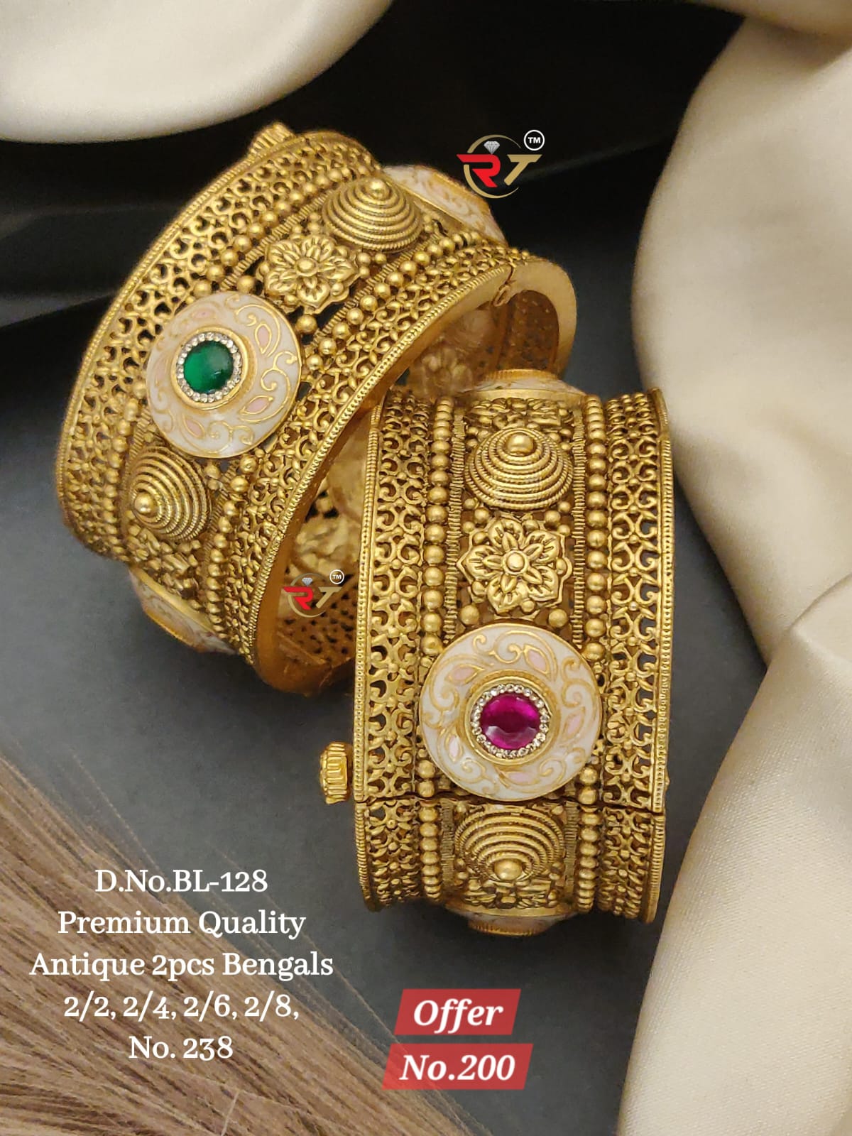 Party Wear Traditional 2 Piece Artificial Bangle Set (Design 10)