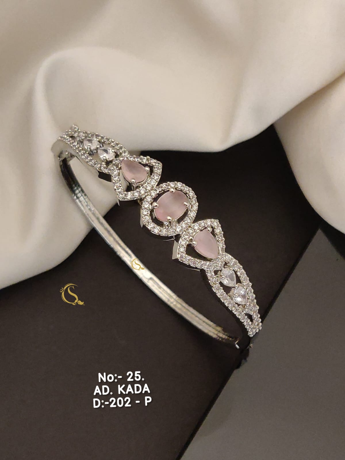 Brass American Diamond Rhodium-Plated Bangle-Style Bracelet (Design 2)