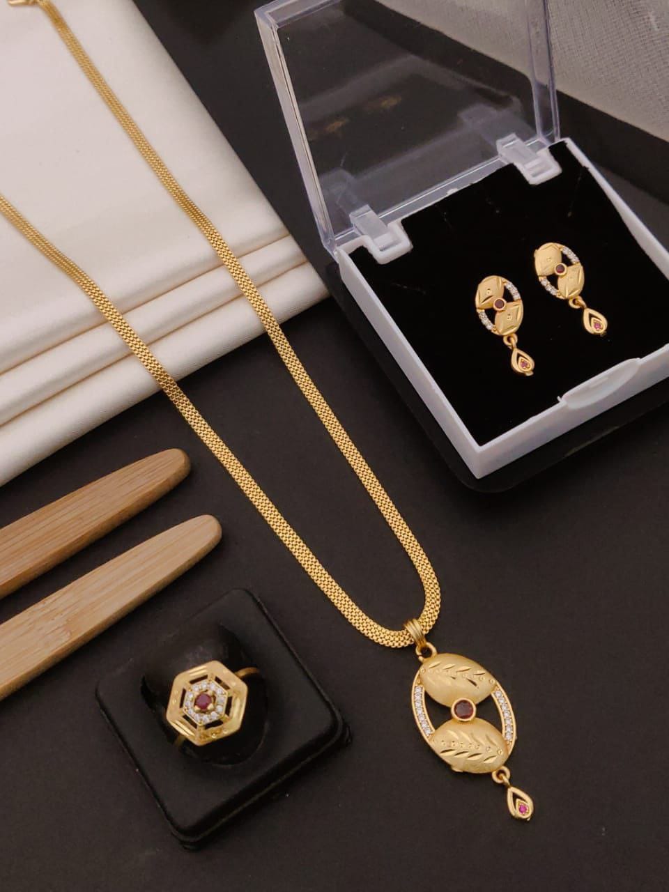 Fancy CZ AD Pendal +Tops + Ring (Design 1)