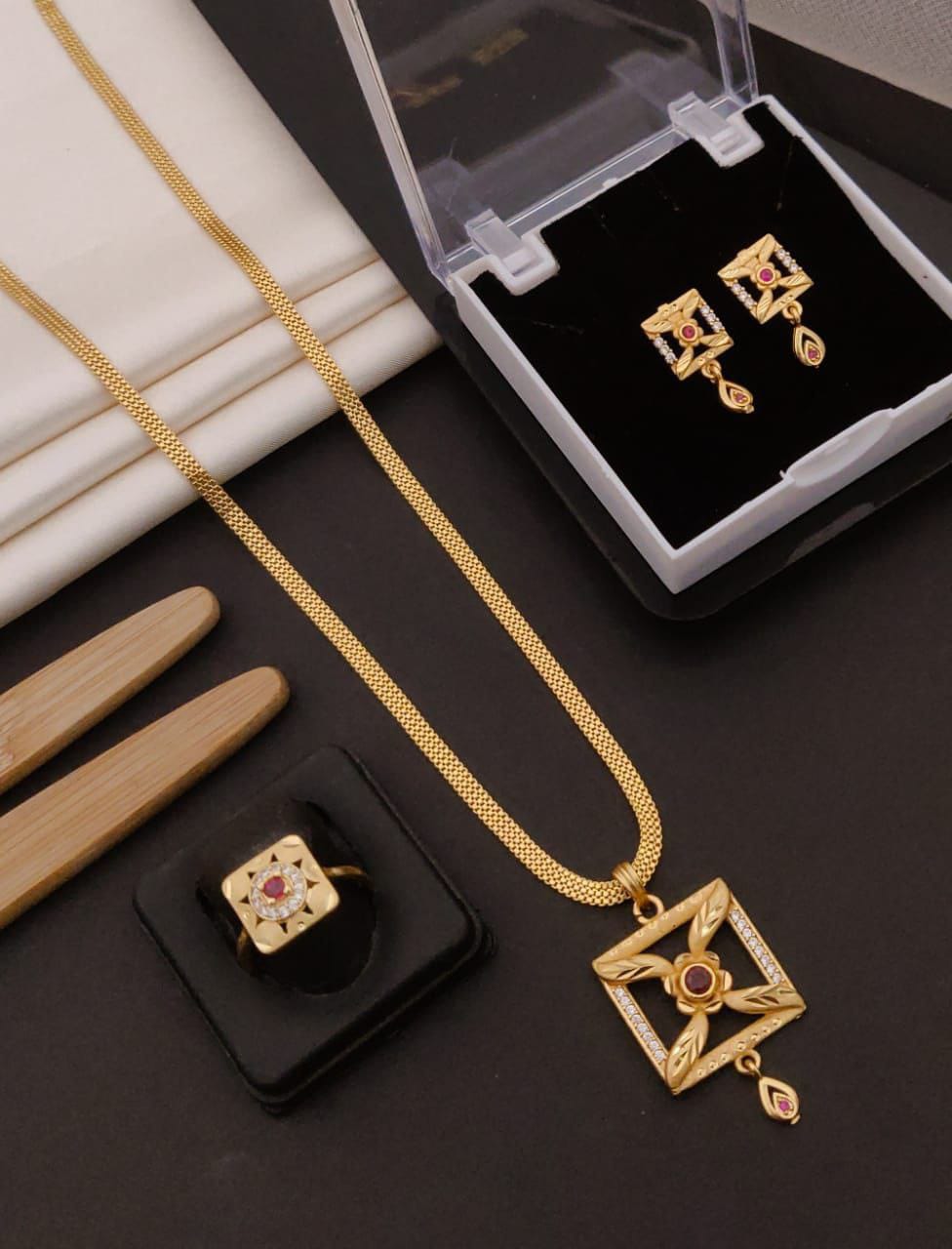 Fancy CZ AD Pendal +Tops + Ring (Design 2)