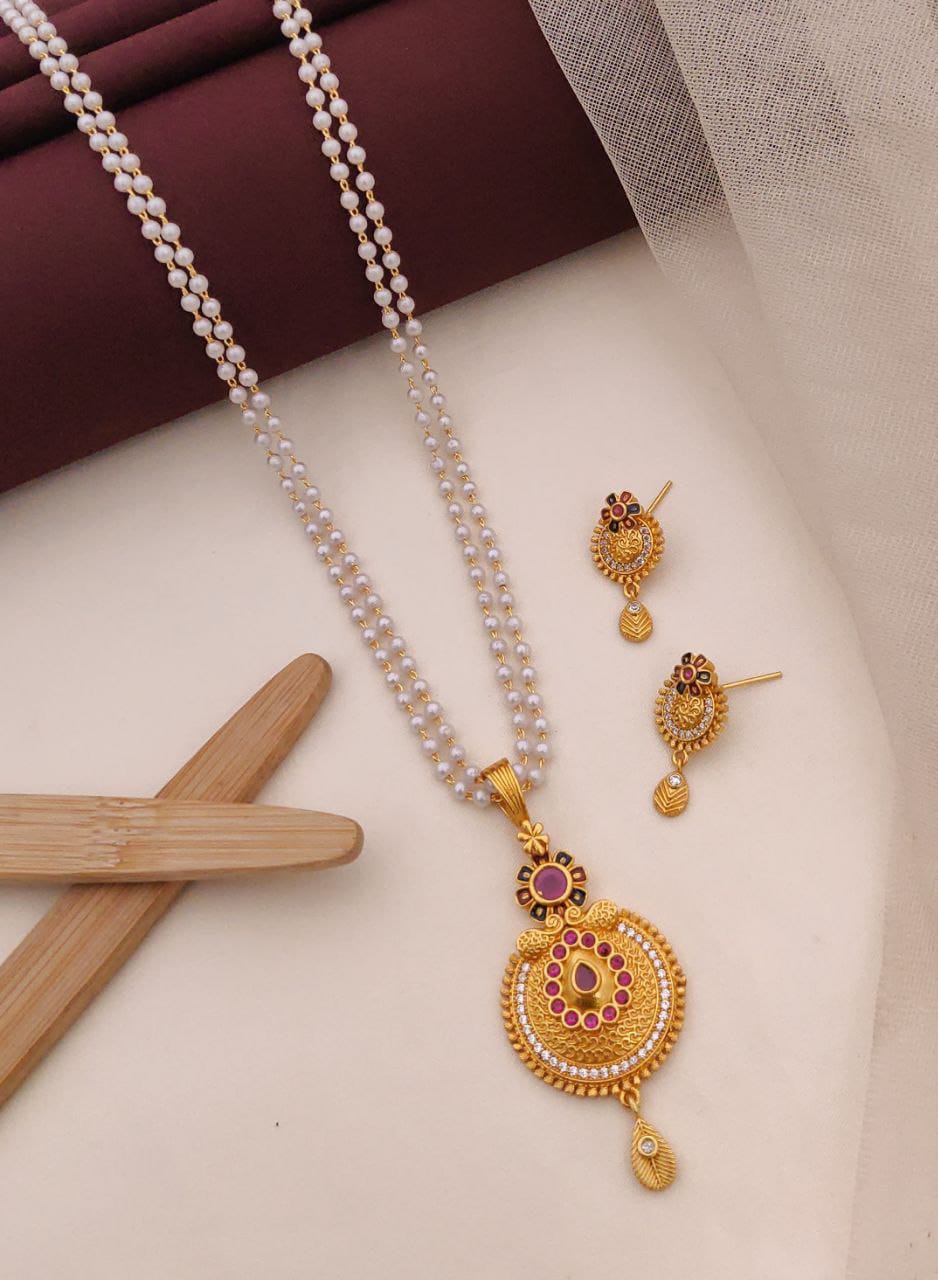 1 Gram Pendal Tops Set  With Moti Mala (Design 2)