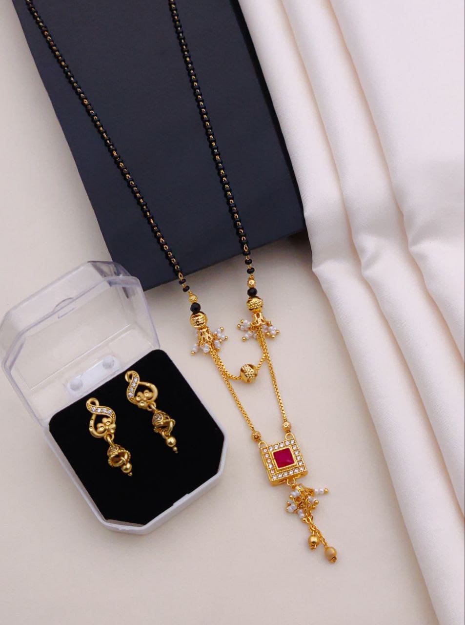 Gold Plated Mangalsutra Pendant With Earring
