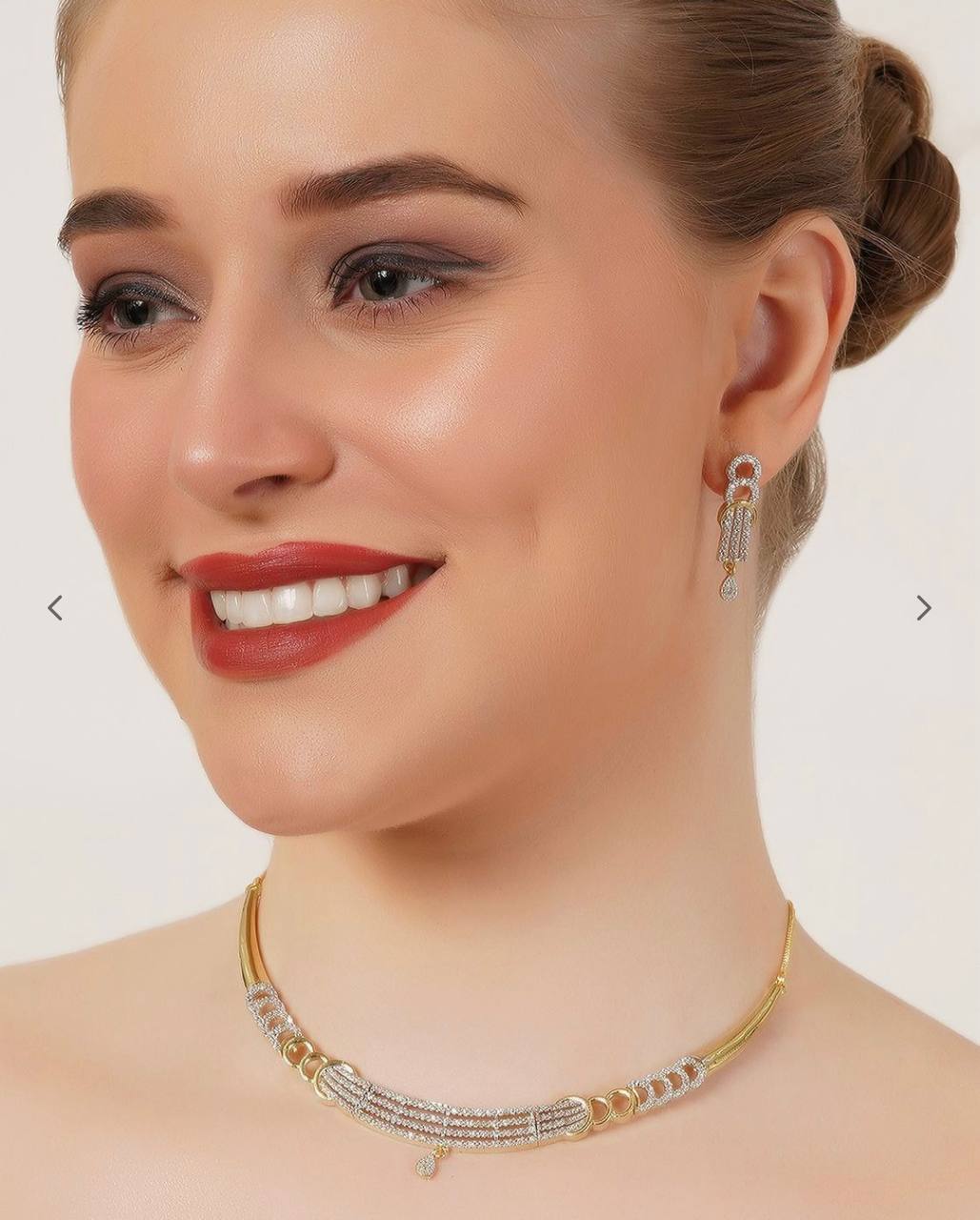 Women Gold-Plated Stone-Studded Necklace & Earrings Set