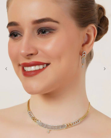 Women Gold-Plated Stone-Studded Necklace & Earrings Set