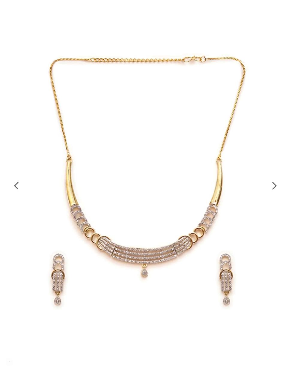Women Gold-Plated Stone-Studded Necklace & Earrings Set