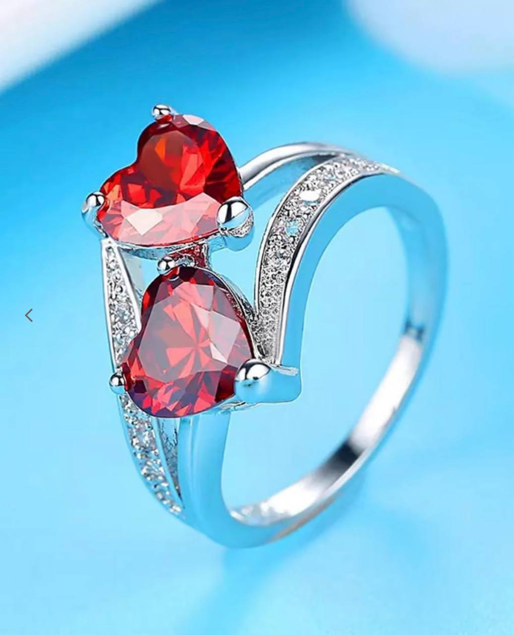 Silver Plated Red Double Heart Proposal Ring for Women and Girls (2 Ring Pack)