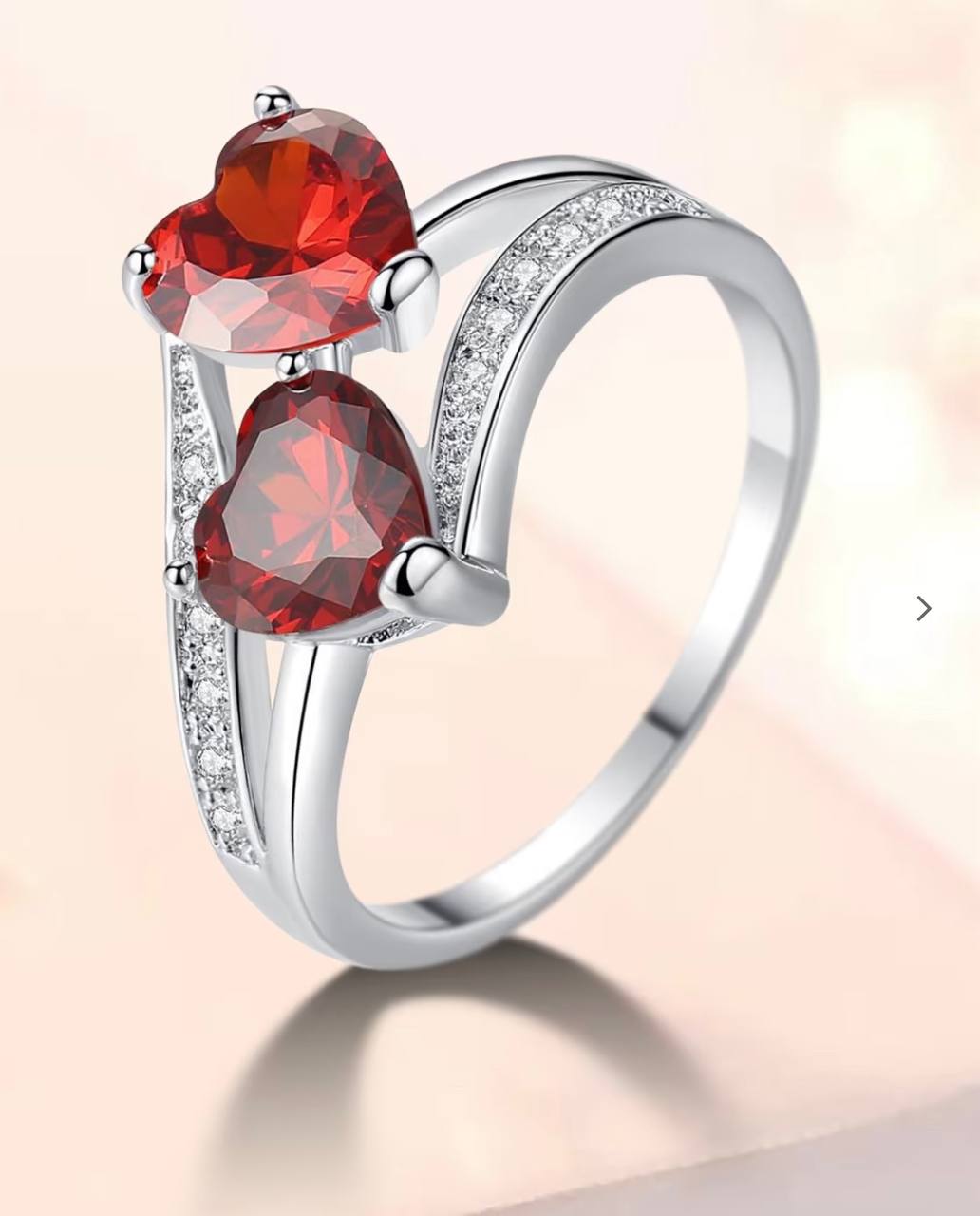 Silver Plated Red Double Heart Proposal Ring for Women and Girls (2 Ring Pack)