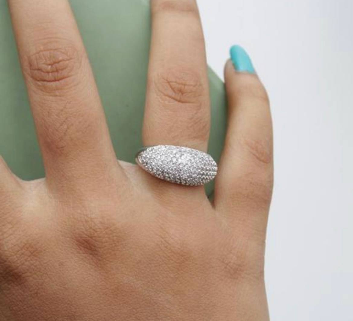 Silver Plated White Cubic Zirconia Solitaire Heart Finger Ring