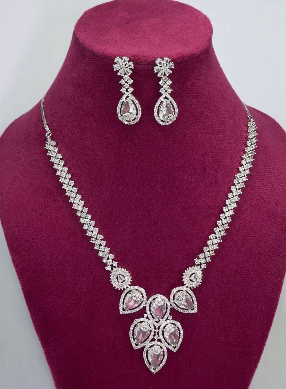 Diamond Necklace + Stud for beautiful lady