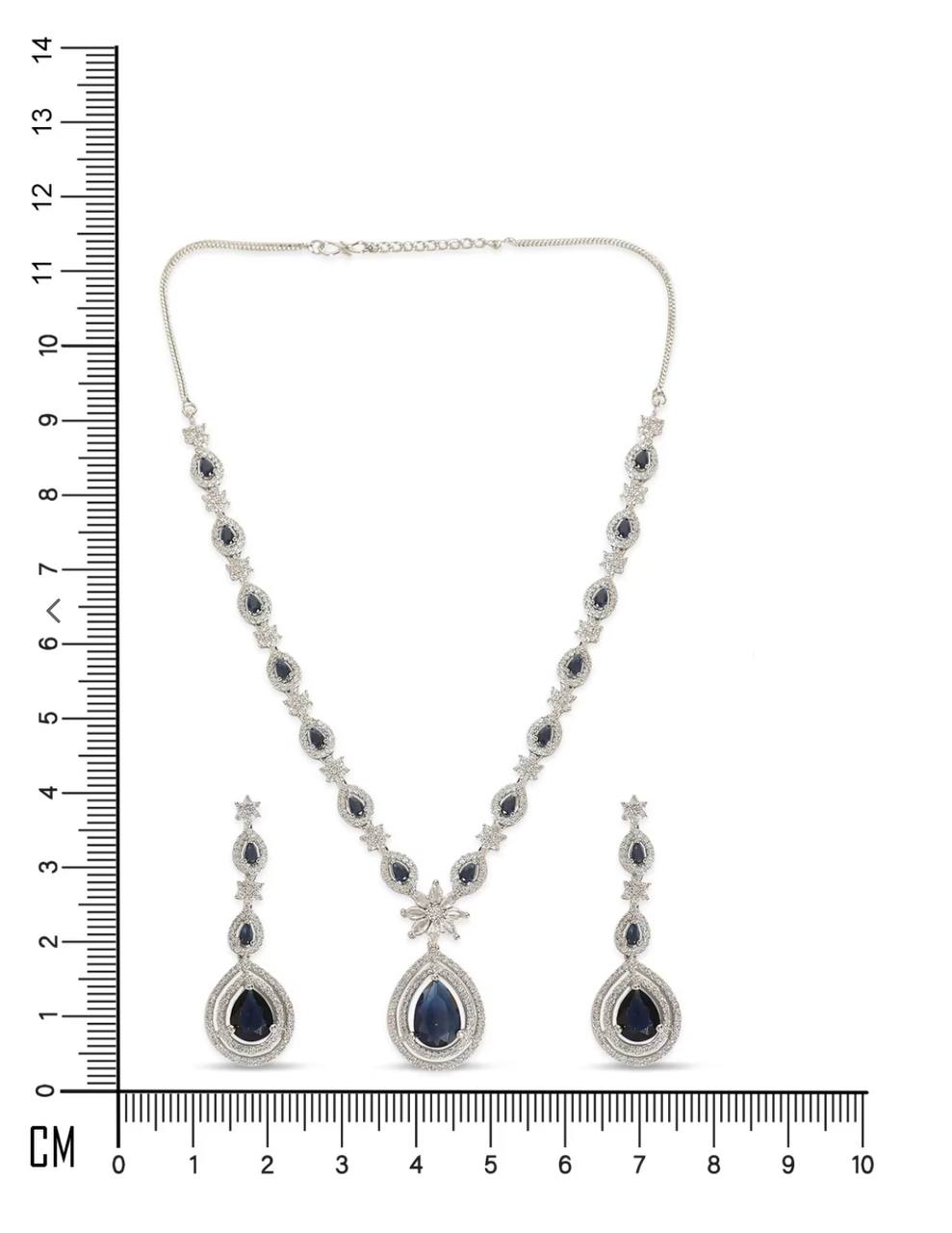 Cubic Zirconia Studded Teardrop & Necklace Set in Silver Tone for Women