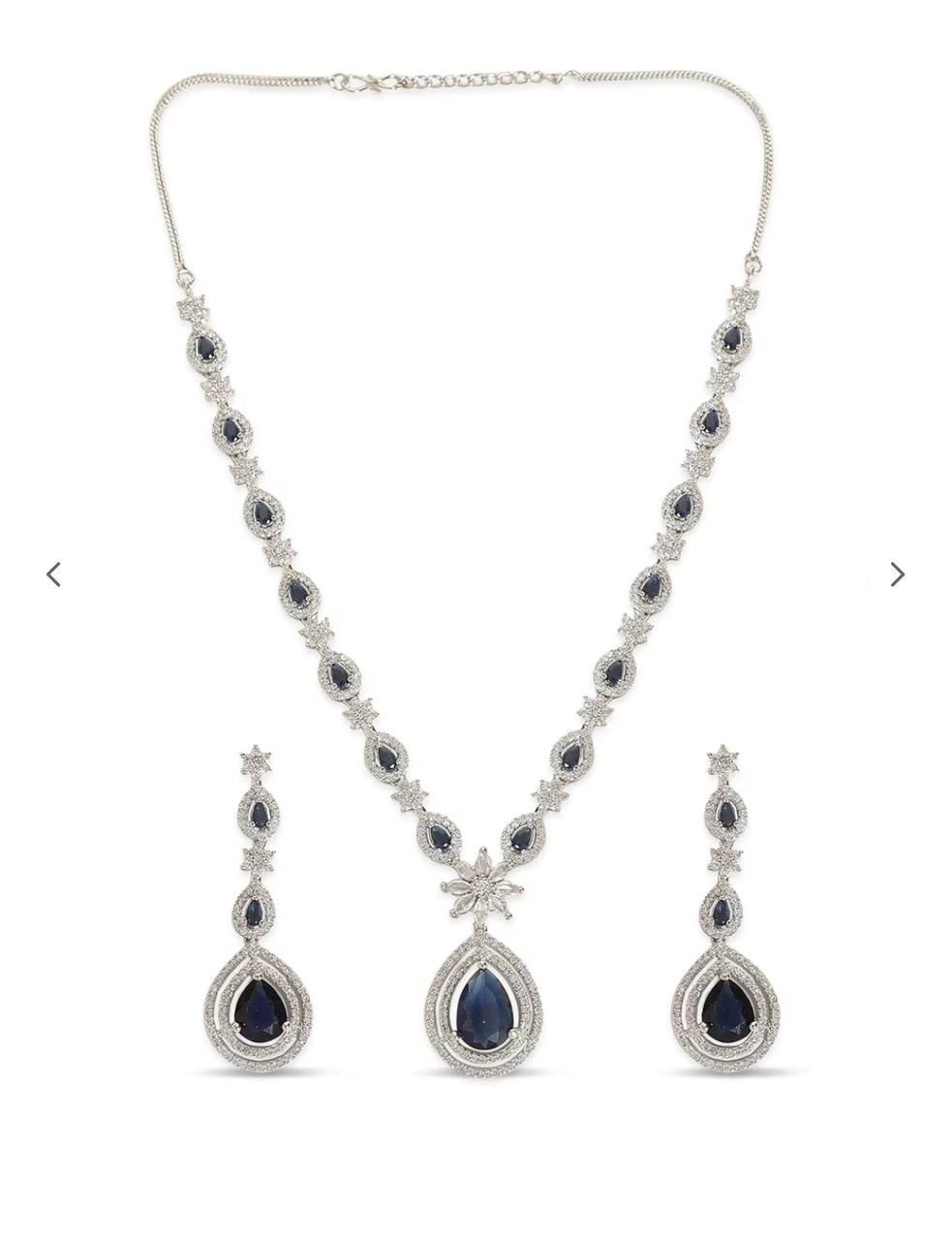 Cubic Zirconia Studded Teardrop & Necklace Set in Silver Tone for Women
