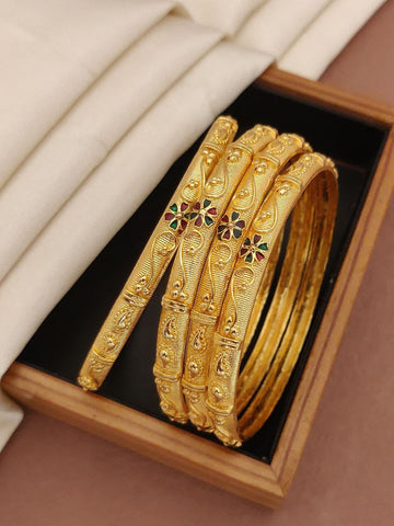 Silver And Golden Brass American Diamond Bangles (Pack of 4) (Design 3)