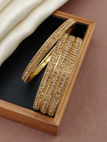 Silver And Golden Brass American Diamond Bangles (Pack of 4) (Design 4)