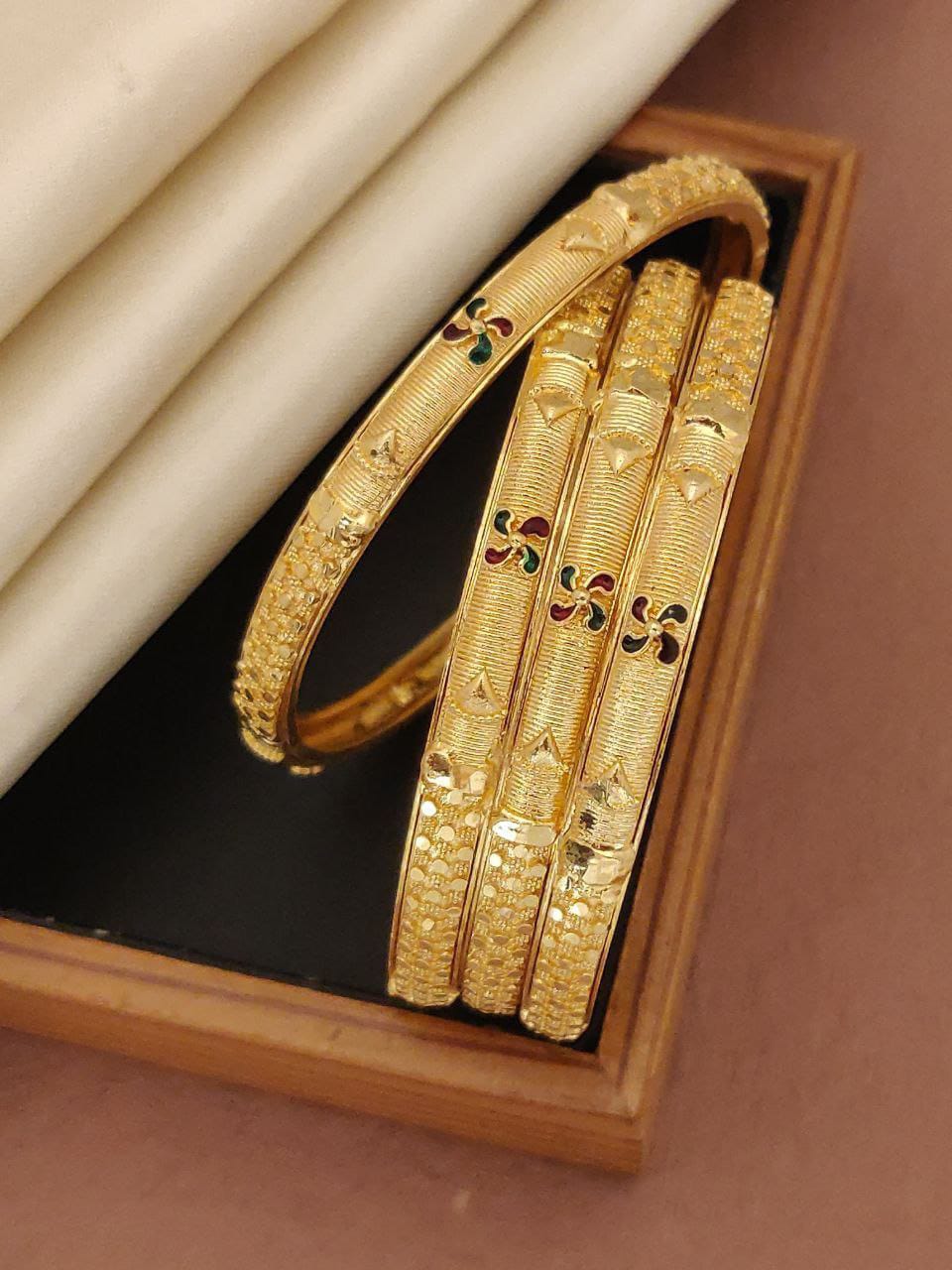 Silver And Golden Brass American Diamond Bangles (Pack of 4) (Design 7)