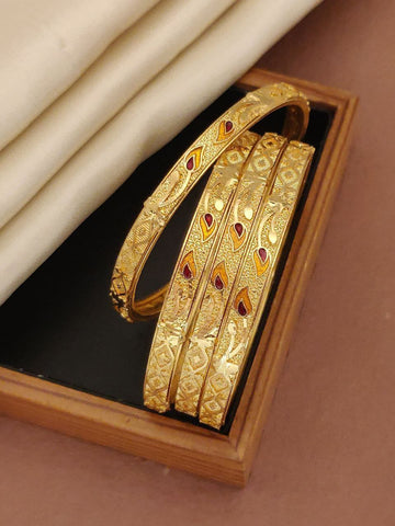 Silver And Golden Brass American Diamond Bangles (Pack of 4) (Design 8)