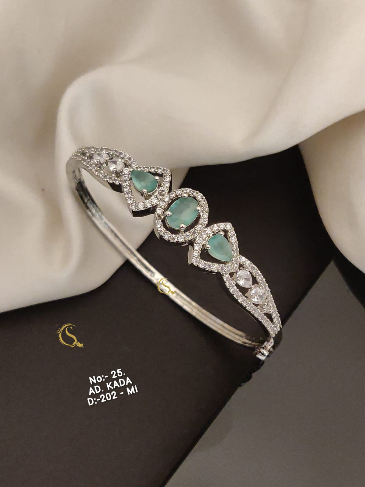 Brass American Diamond Rhodium-Plated Bangle-Style Bracelet (Design 1)