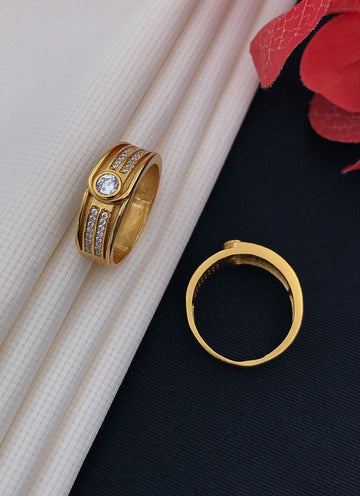 Micro Gold Plated American Diamond Ring for Men (Round Solitaire Channel Design) - Pack Of 2