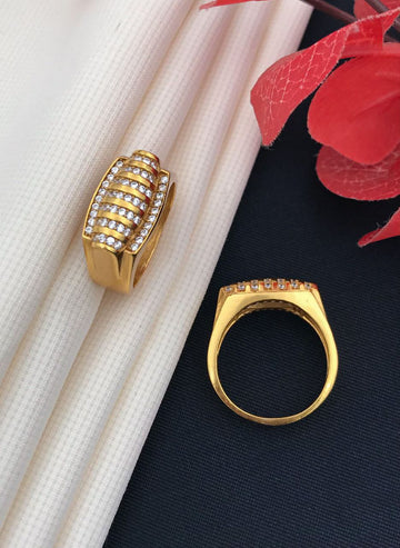 Micro Gold Plated American Diamond Ring for Men (Full Stripe Pave Design) - Pack Of 2