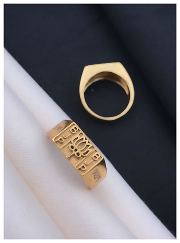 Micro Gold Plated American Diamond Ring for Men (BJP Lotus Symbol Design) - Pack Of 2