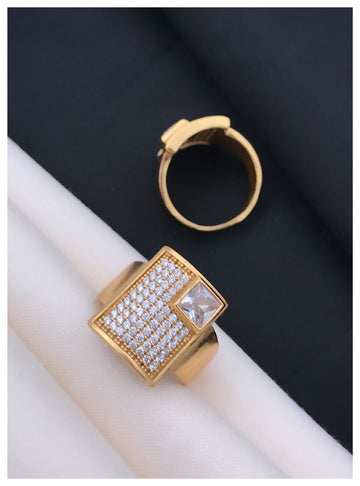Micro Gold Plated American Diamond Ring for Men (Offset Square Pave Design) - Pack Of 2